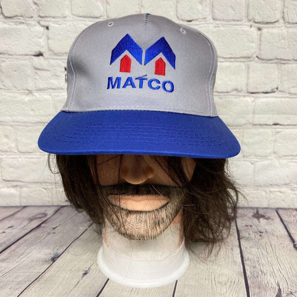 Vintage Hat Cap Snapback Gray Blue MATCO Embroidered 90s Adjustable Poly Cotton